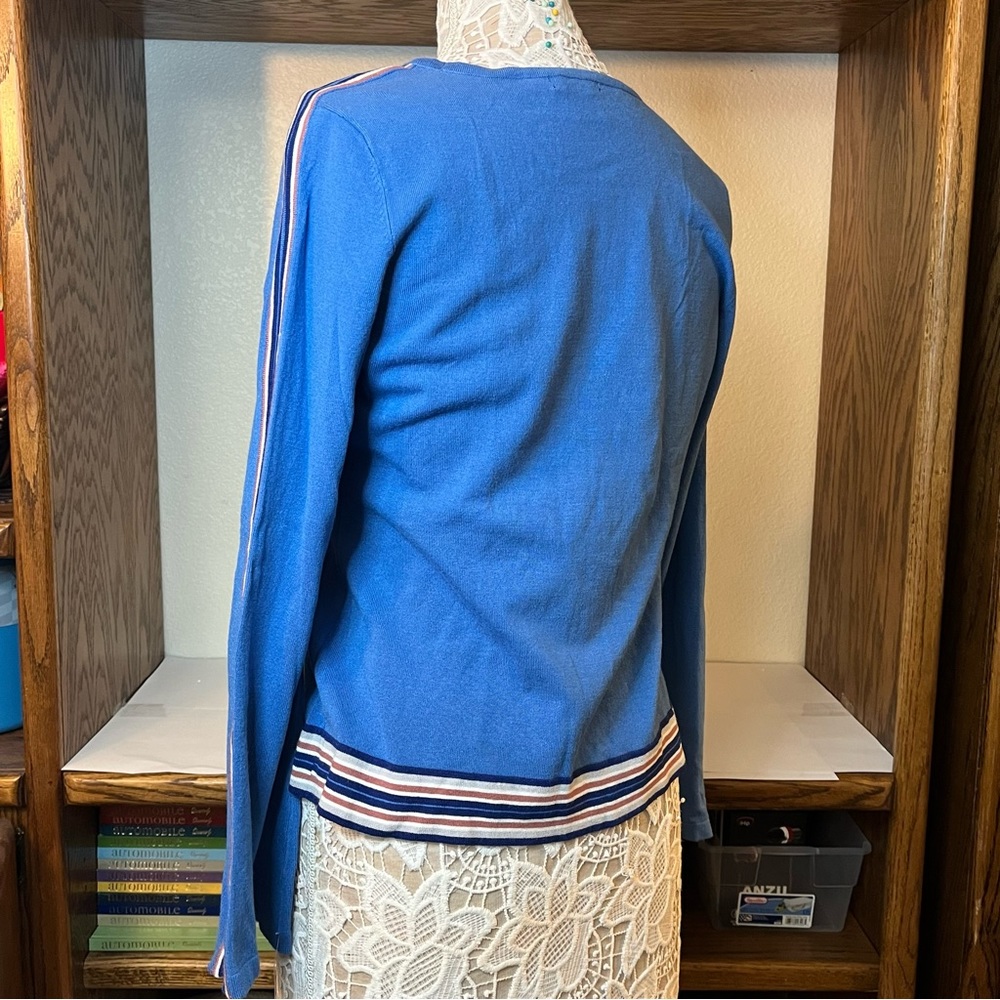 Womans long sleeve shirt in blue with silver stripe detail - Picture 2 of 4